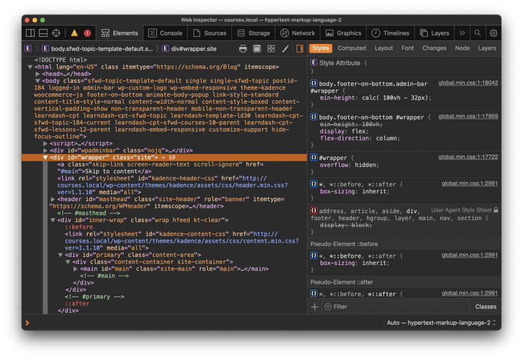 Open DevTools highlighting the HTML with CSS styles on right.
